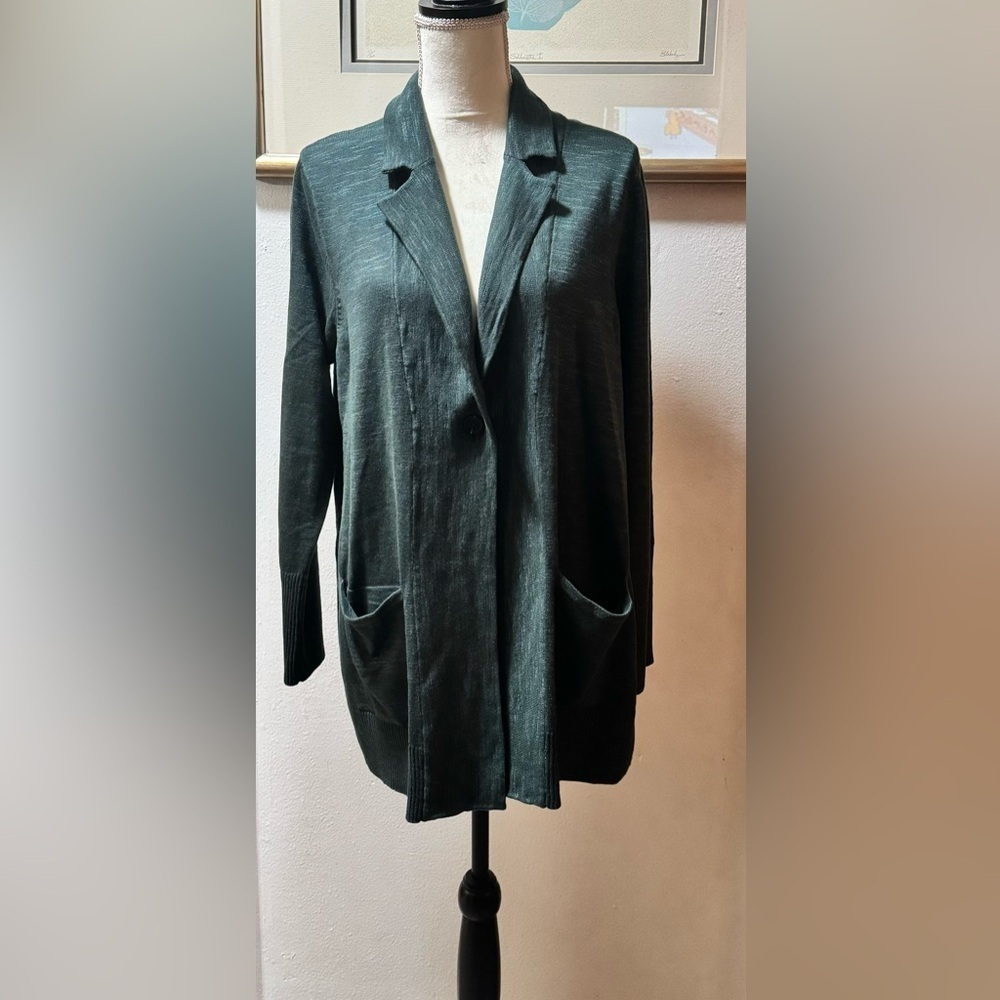 J.Jill Women L Green Textured Sweater-Jacket - Picture 2 of 16
